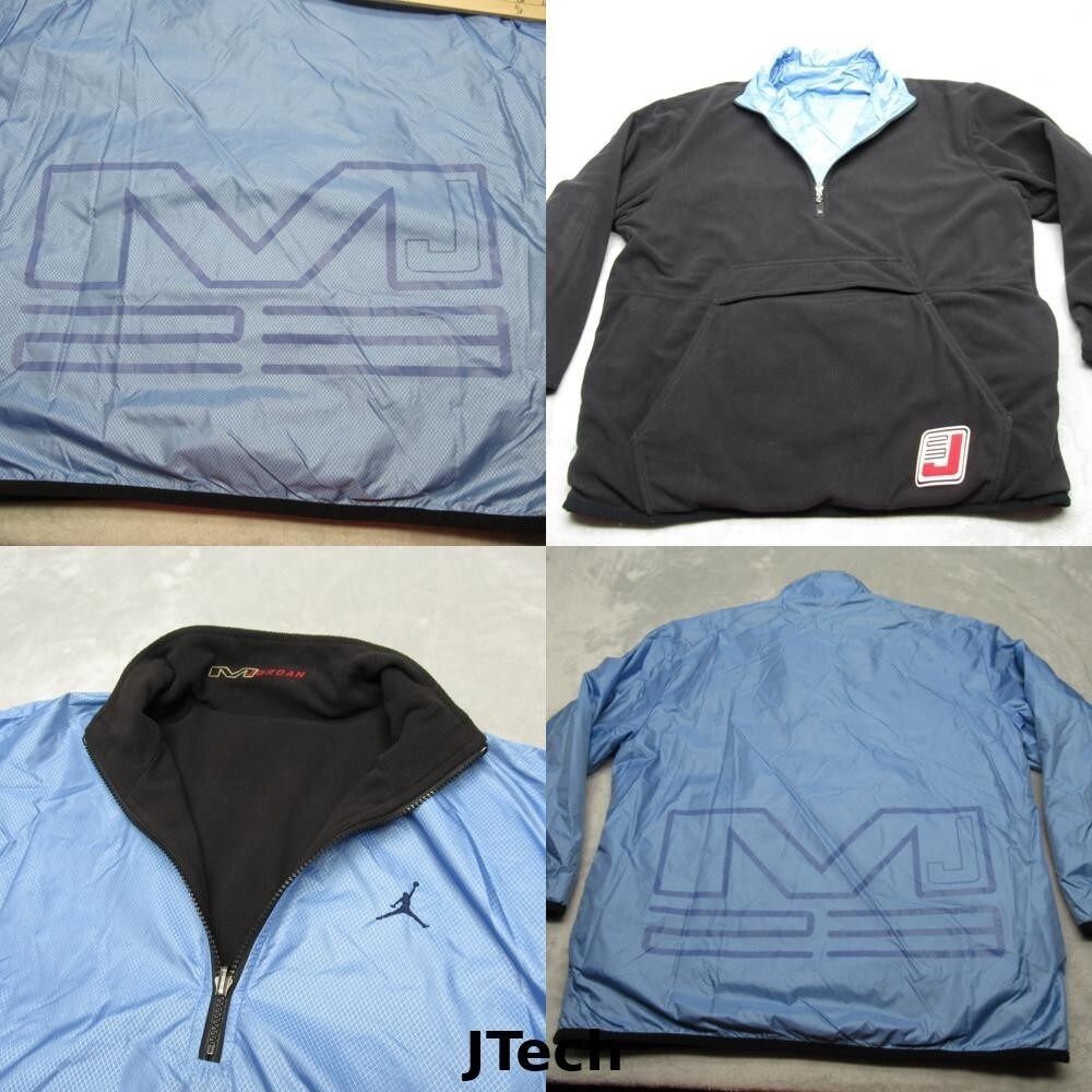 Michael Jordan Jacket Men Large Blue Pockets 1/2 Zip Pullover Graphic Reversible